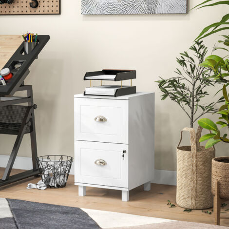Archivador con Cerradura y 2 Cajones Barras Ajustables para Carpetas A4 y Carta Diseño Compacto 40x41,5x67,5 cm Blanco