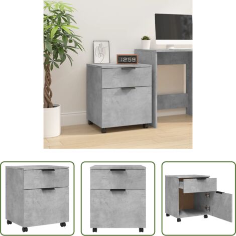 Archivador con ruedas -  Archivador ruedas madera contrachapada gris hormigón 45x38x54cm