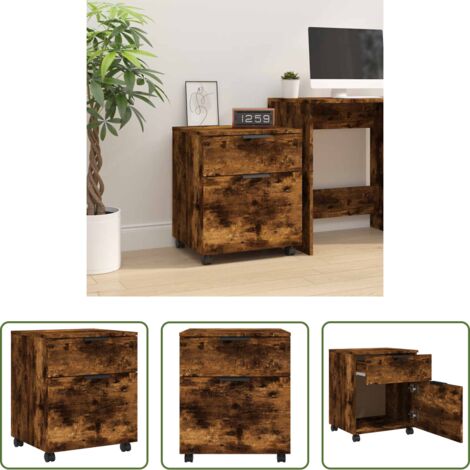 Archivador con ruedas -  Archivador ruedas madera contrachapada roble ahumado 45x38x54cm