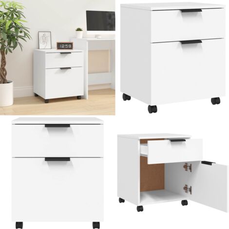 Archivador con ruedas madera contrachapada blanco 45x38x54 cm - Archivador de oficina - Mueble de escritorio