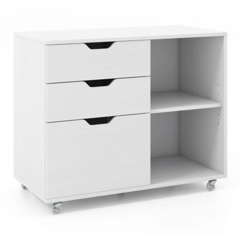 Archivador de 3 cajones con soporte para impresora móvil 81 x 40 x 665 cm almacenamiento optimizado diseño moderno madera de ingeniería blanca 200011445