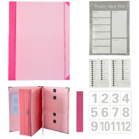 Archivador de documentos de 12 compartimentos con etiquetas – Organizador de archivos tamaño A4/legal – Rosa – para almacenamiento en el hogar o la oficina