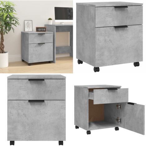 Archivador ruedas madera contrachapada gris hormigón 45x38x54cm - Archivador con ruedas - Archivador de madera