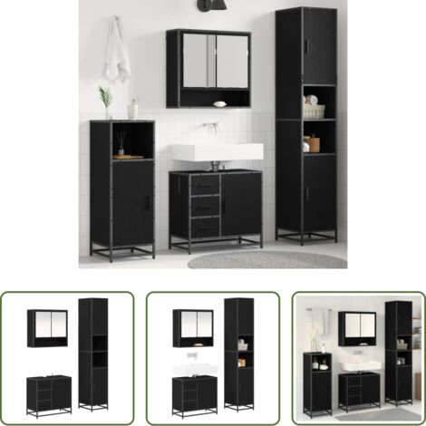 Archiviazione bagno -  Set di mobili per il bagno 3 pcs Rovere Nero Legno multistrato