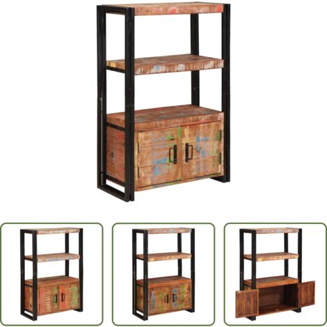 Archiviazione moderna -  Libreria con Porte Marrone Legno Recuperato Massello e Metallo