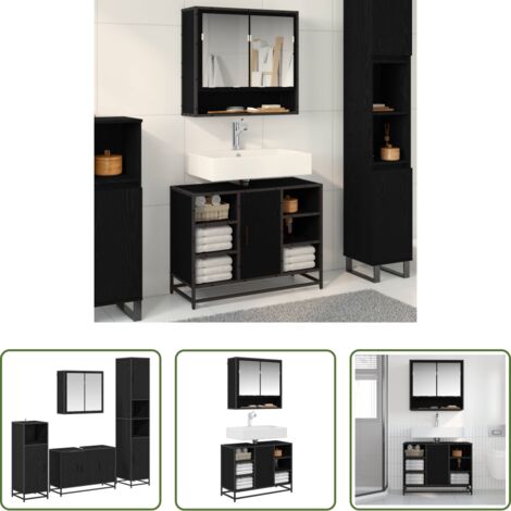 Archiviazione -  Set di mobili per il bagno 2 pcs Rovere Nero Legno multistrato