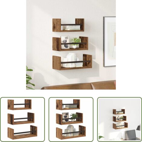 Archiviazione -  Set mensole da parete 3 pcs Legno vecchio 40x16x14cm