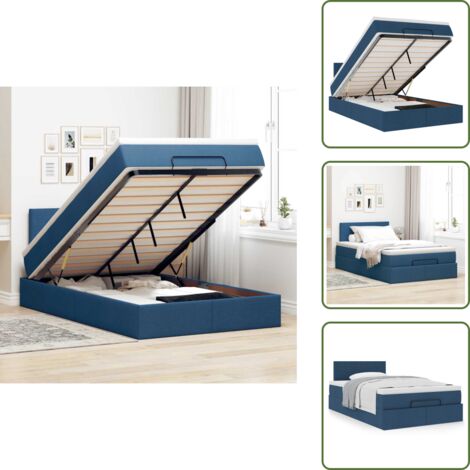 Archiviazione sotto letto - vidaXL Struttura Letto Pouf con Materasso Blu 120x190 cm in Tessuto - Letto con meccanismo idraulico