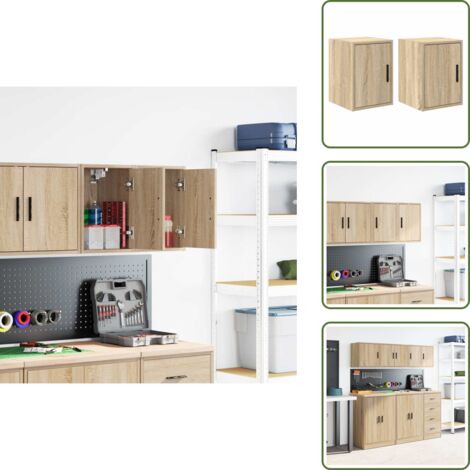 Archiviazione strumenti - vidaXL Pensili per Garage 2 pz Rovere Sonoma in Legno Multistrato - Armadietto in legno