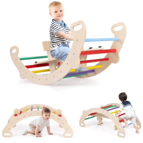 Arco cavallo a dondolo multifunzionale, Giocattoli di arrampicata in legno 4-in-1 per bambini dai 1-5 anni Multicolore