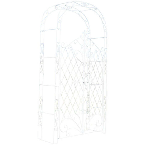 Arco de rosas con dos puertas trepadoras para decoración de jardín, 220 x 120 cm, en metal blanco 100003954