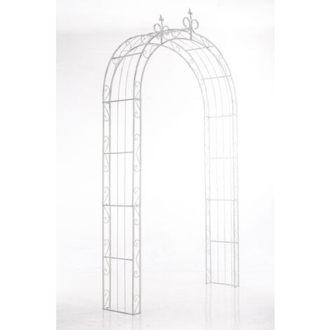 Arco de rosas para jardín revestido de hierro, altura 260 cm, blanco envejecido MDJ10117