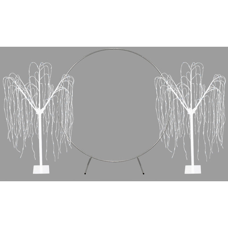 Image of Arco Decorativo per Matrimoni Cancello Adornabile Decorazioni Eventi - Argento & 2 x Salice Piangente Luminoso a Luci LED da Esterno Lucine con Spina