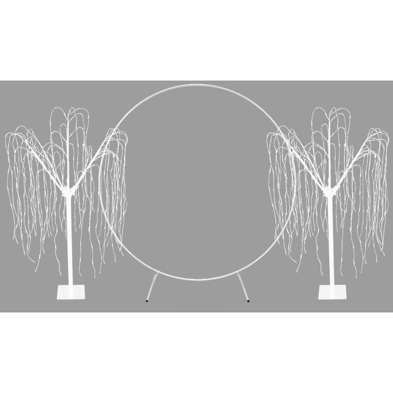 Image of Arco Decorativo per Matrimoni Cancello Adornabile Decorazioni Eventi - Bianco & 2 x Salice Piangente Luminoso a Luci led da Esterno Lucine con Spina