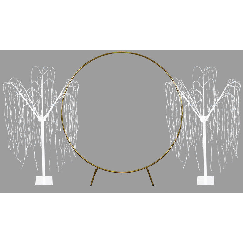 Image of Arco Decorativo per Matrimoni Cancello Adornabile Decorazioni Eventi - Dorato & 2 x Salice Piangente Luminoso a Luci led da Esterno Lucine con Spina