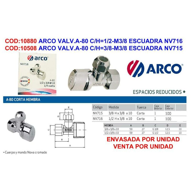 

arco valv.a-80 c-h 1-2-m3-8 escuadra nv716 (env.y precio x1 und) - Mibricotienda