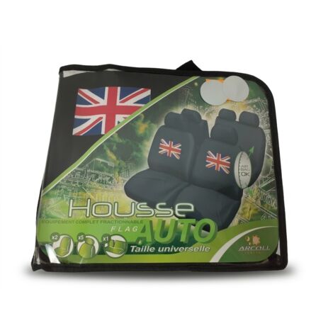 ARCOLL COMPANY Housse Auto Flag - Cette housse universelle 100% polyester à motif Union Jack respecte les fonctionnalités des sièges non sport baquets Recaro ou fractionnés 1/3 2/3 - Voir photos pour