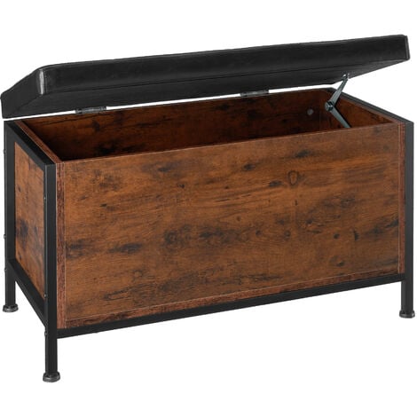 Arcón acolchado Calico 81,5 x 41,5 x 50,5 cm - taburete tipo puf, asiento con espacio de almacenamiento, baúl de madera y acero