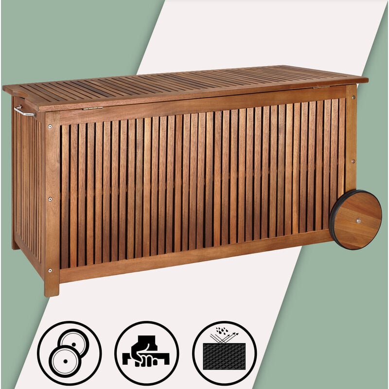 

Deuba Baúl de madera con funda interior de protección agarraderos y ruedas de goma almacenaje de exterior jardín terraza