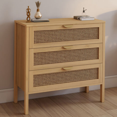 Arcón EDHEN de 3 cajones, 80 cm, mimbre color madera