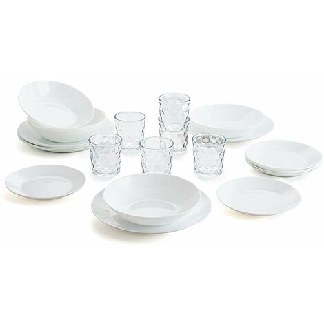 Arcopal Zelie - Servizio da tavola per 6 persone, Bianco, 18 pezzi + Set di 6 bicchieri in vetro