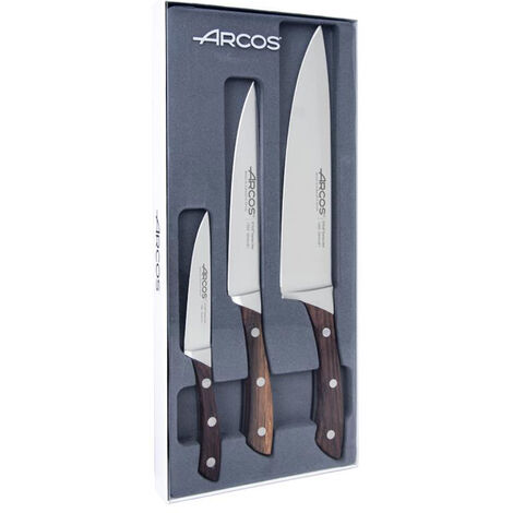 Arcos 3-teiliges Küchenmesserset Natura Serie mit schwarzem Griff und Klinge aus rostfreiem Stahl NITRUM®.