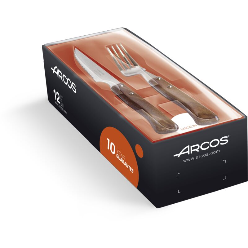 Ensemble de couteaux et fourchettes Arcos 377700 monobloc d'une pièce d'acier inoxydable, lame de 11 cm et mango bois comprimé dans un coffret cadeau.