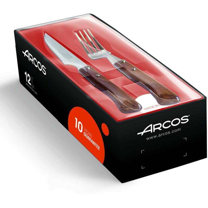 Image of Set di coltelli e forchette da tavola Arcos 377700 Monoblocco monoblocco in acciaio inox, 11 Lama cm e mango Legno compresso in scatola regalo