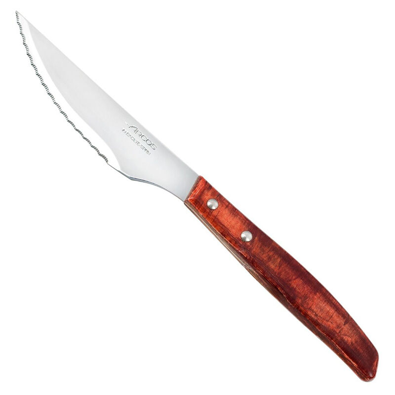 Image of Coltello da taglio in legno di pioppo compresso tinto di rosso e lama in acciaio inox nitrum® lunga 11 cm - Arcos