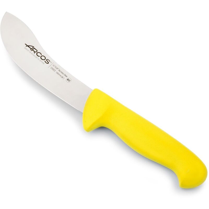 Couteau à peaux Arcos Couleur - Prof 295300 en acier inoxydable Nitrum et mango polypropylène jaune ergonomique avec lame de 16 cm, vitrine.
