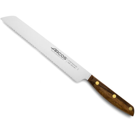 Arcos Couteau à pain de la série Nórdika, lame de 20 cm en acier inoxydable NITRUM® et manche en bois Ovengkol.