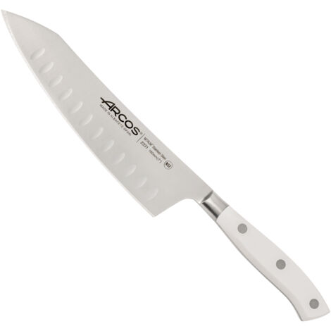 Arcos Couteau Santoku à bascule de la série Riviera Blanc, lame de 18 cm en acier inoxydable NITRUM® et manche en polyoxyméthylène (POM).