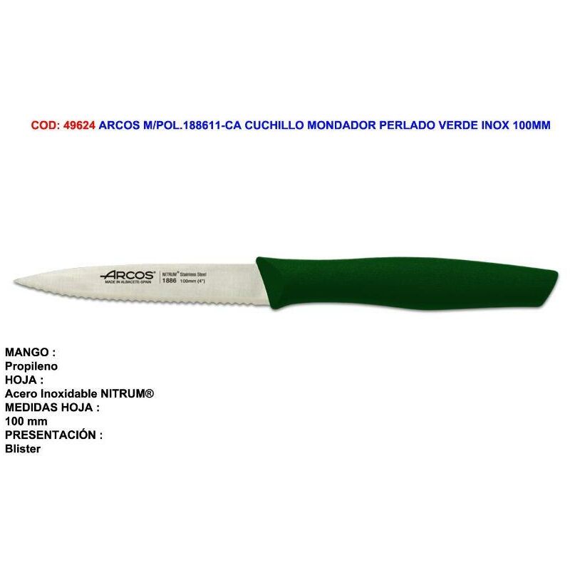 

arcos m-pol.188611-ca cuchillo mondador perlado verde inox 100mm - Mibricotienda