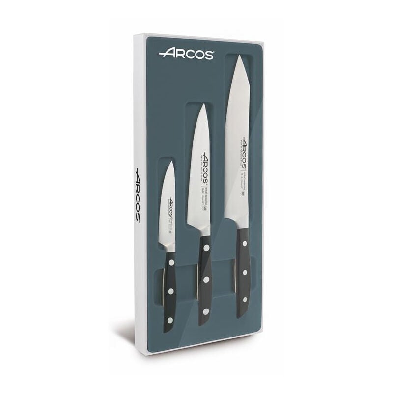 Image of Arcos Set di coltelli da cucina 3 pezzi serie Mahatthan con lama in acciaio inox NITRUM