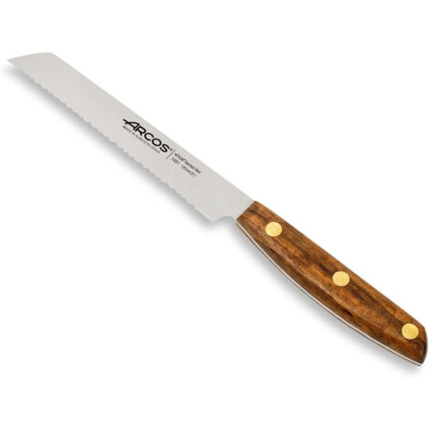 Arcos Serie Nordika - Cuchillo Tomatero - Acero Inoxidable NITRUM - Hoja de 130 mm - Mango de Madera Ovengkol 100% natural de bosques certificados FSC® - Embalaje 100% reciclado