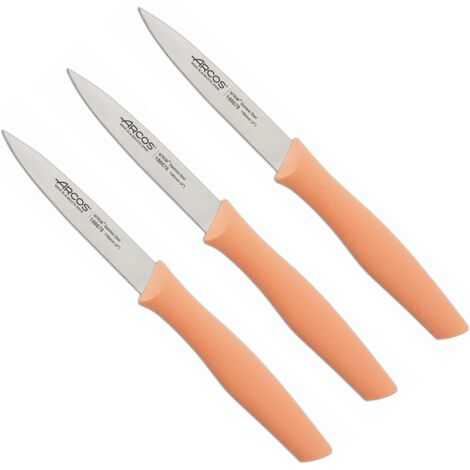 Arcos  Set 3 Coltelli Spelucchino  Coltelli Coltello Sbucciare  Coltelli per pelare patate  Acciaio Inossidabile NITRUM  Lama di 100 mm  Imballaggio ecologico  Colore corallo