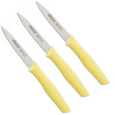 Arcos  Set 3 Coltelli Spelucchino  Coltelli Coltello Sbucciare  Coltelli per pelare patate  Acciaio Inossidabile NITRUM  Lama di 100 mm  Imballaggio ecologico  Colore giallo
