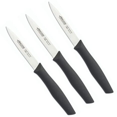Arcos  Set 3 Coltelli Spelucchino  Coltelli Coltello Sbucciare  Coltelli per pelare patate  Acciaio Inossidabile NITRUM  Lama di 100 mm  Imballaggio ecologico  Colore nero