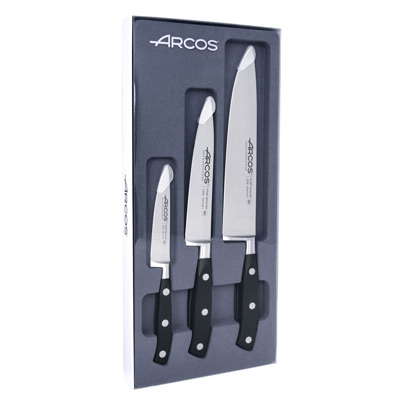 Image of Set di 3 pezzi di coltelli da cucina della serie Riviera con manico nero e lama in acciaio inossidabile nitrum® - Arcos