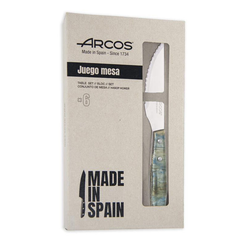 Image of Arcos - Set di 6 pezzi di coltello da taglio in legno di pioppo, tinta blu, compressa