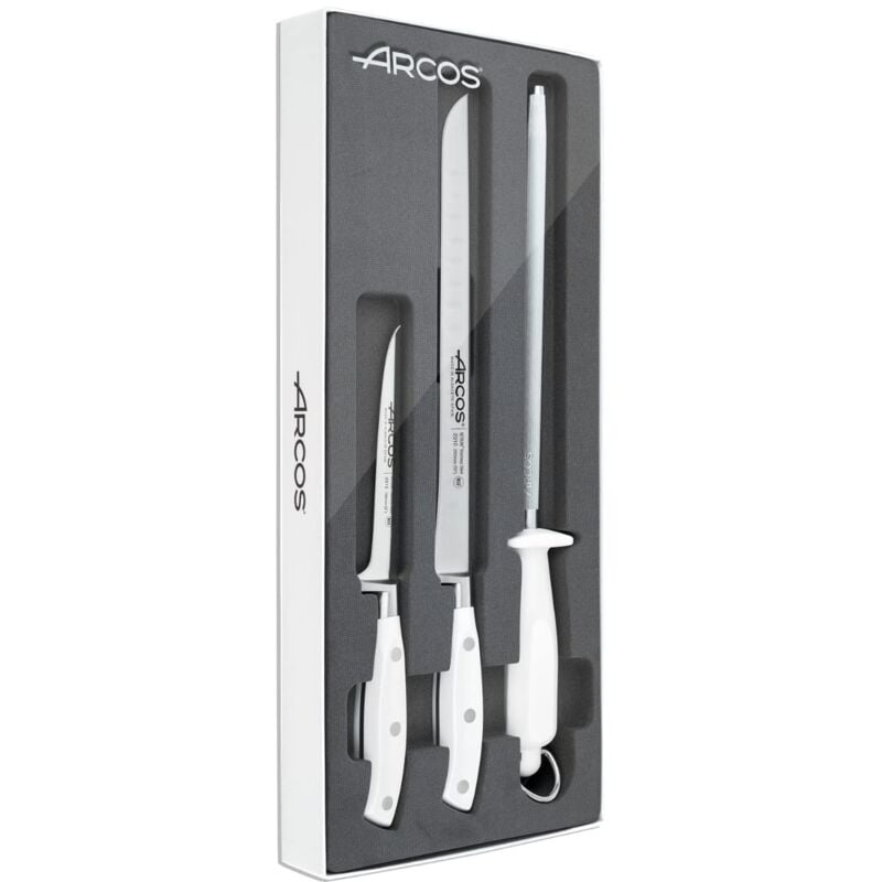 Arcos - Set di per disossare, Prosciutto e affilacoltelli, Acciaio Inox, Bianco, 50 x 20 x 5 cm, 3 Pezzi