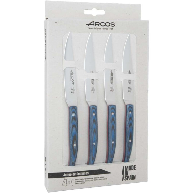 Arcos Tafelmesser Serie - Tafelmesser Set 4 Stück (fleischmesser) - Klinge Edelstahl Nitrum 4 Zoll - Rosenholzgriff - Farbe Blau
