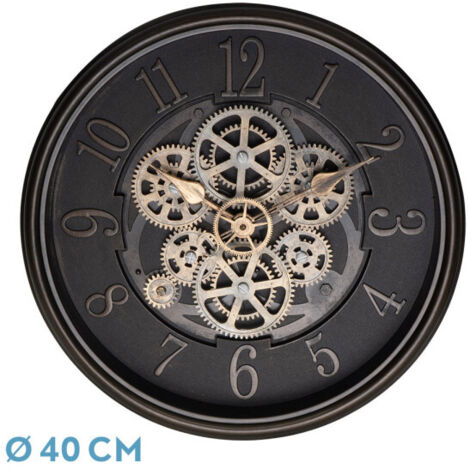ARDALES horloge murale cuir marron 40x40x7 cm engrenages avec mouvement