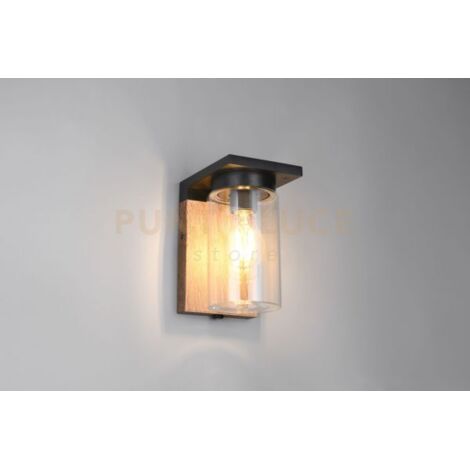 ARDILA APPLIQUE DA ESTERNO ALLUMINIO NERO CON EFFETTO LEGNO E VETRO TRASPARENTE CON INTERRUTTORE E SENSORE CREPUSCOLARE IP44 H.19CM 1 LUCE ATTACCO E27