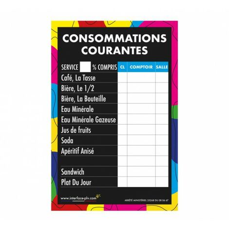 Ardoise double face CONSOMMATIONS COURANTES moderne dimensions 61 x 41 cm