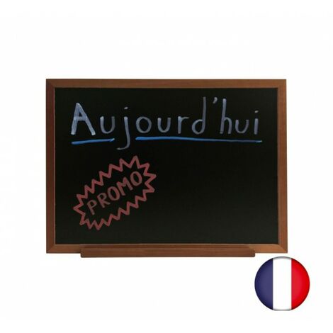 Ardoise murale RV cadre bois couleur chêne dimensions 72,5 x 52,5 cm + plumier et accessoires