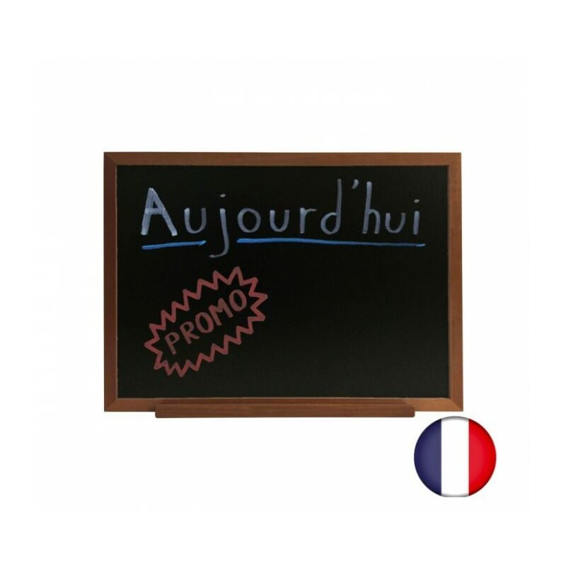 Ardoise murale rv cadre bois couleur chêne dimensions 72,5 x 52,5 cm + plumier et accessoires