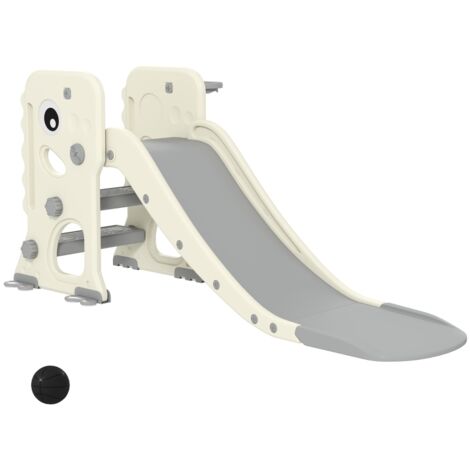 Area giochi - Scivolo 3 in 1 - per bambini (1-3 anni) con canestro da basket e palla, struttura in HDPE, bianco crema