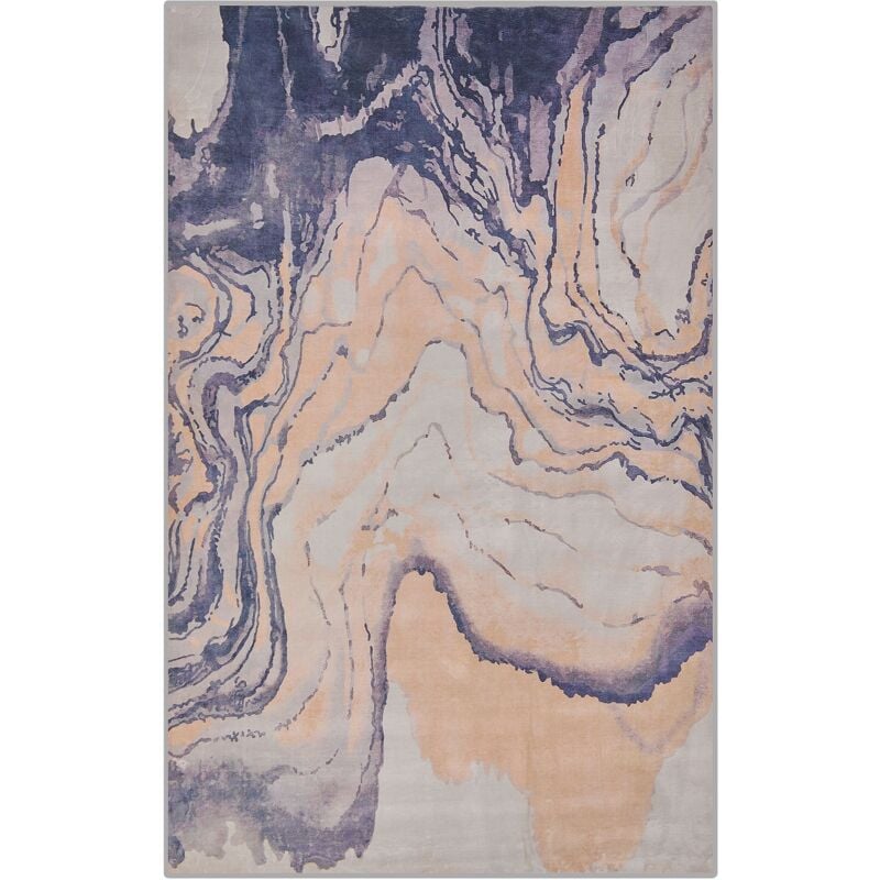 Modern Area Rug Abstract Pattern Polyester 140 x 200 cm Beige and Blue Gebze