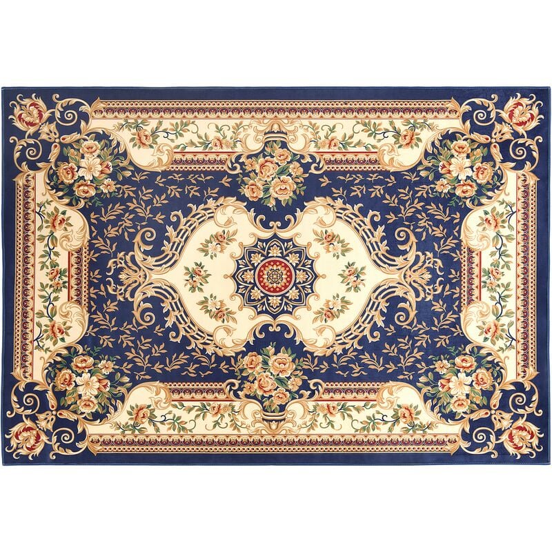 Beliani - Vintage Area Rug Floral Pattern Victorian 140 x 200 cm Navy Blue Gaziantep